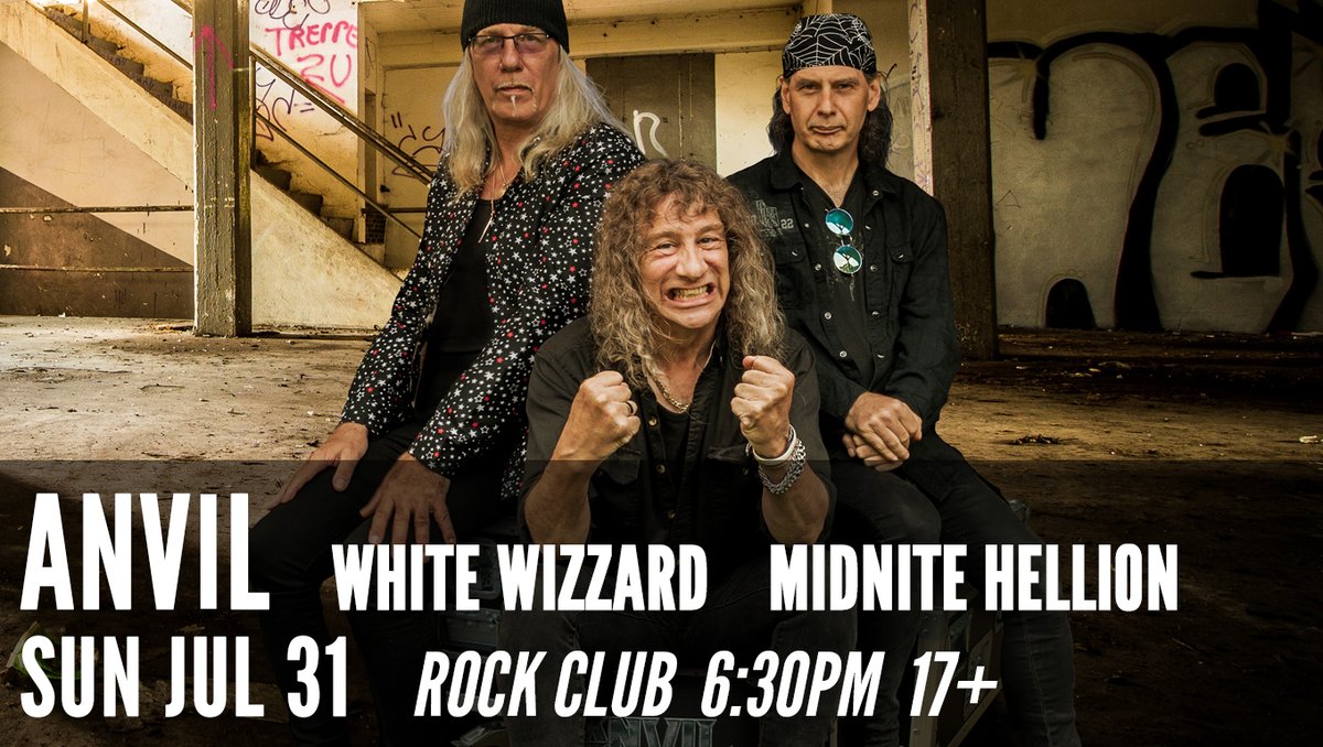 reggieslive's tweet photo. .@empire_shows presents @AnvilMetal666 in the Rock Club on July 31st with @WHITEWIZZARD, @MIDNITEHELLION, and @WrathChicago!

Tickets: https://t.co/z4DaHSCbJu https://t.co/6OxSFjmACa