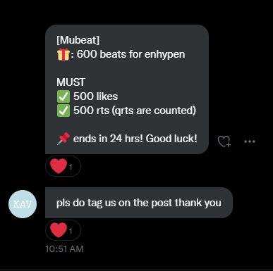 aub_pjsong's tweet photo. ⚠️MUBEAT DEAL FOR #ENHYPEN from @kpopappsvoting  
🎁600 beats

🎯500 likes and 500 rts (qrts are counted)

⏰ends in 24 hrs BUT let's finish this ASAP, ENGENEs! https://t.co/vEBrRLawZ2