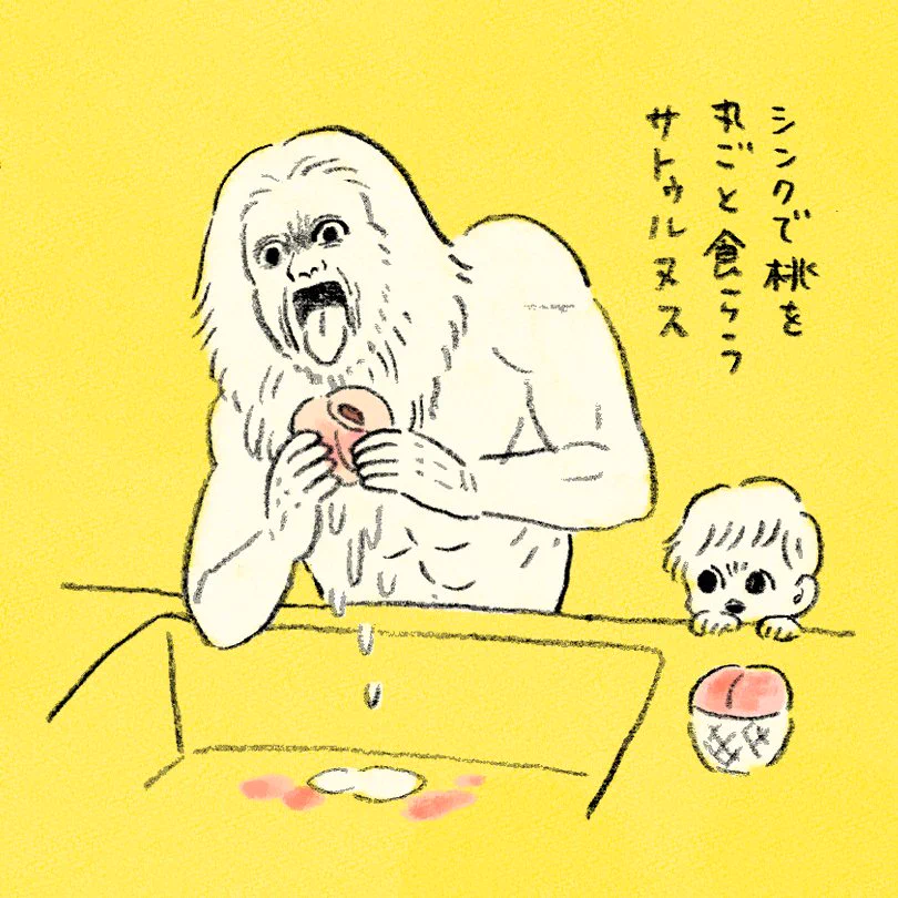 シンクで桃を丸ごと食べる。まさにサトゥルヌス。旬のものはこの食べ方が一番おいしいと思います。