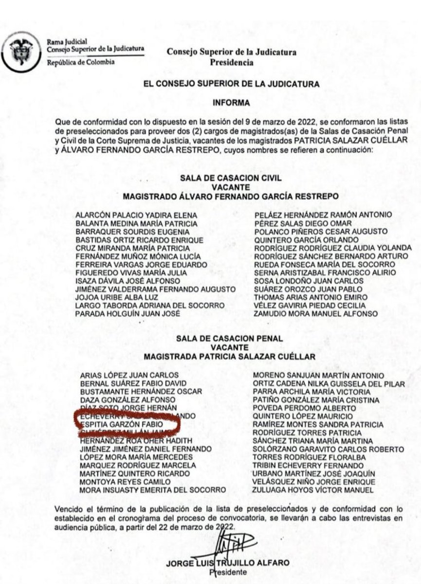 Pobre país. El oscuro ex fiscal general encargado Fabio Espitia está en la lista de quienes podrían reemplazar en la Sala Penal de la decadente ⁦<a href="/CorteSupremaJ/">Corte Suprema de Justicia</a>⁩ a la magistrada Patricia Salazar Cuéllar.