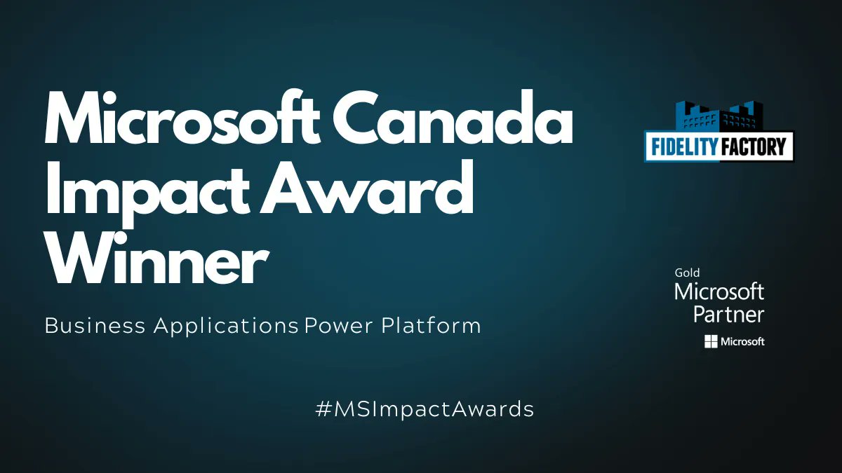 FidelityFactory's tweet photo. We have been chosen as the winner of Microsoft Canada's Impact Award for Business Applications Power Platform!

Thank you to our wonderful customers, and the great team at Fidelity that have helped to make this possible.
https://t.co/k89ob10SxV https://t.co/JsFnHNg0vi