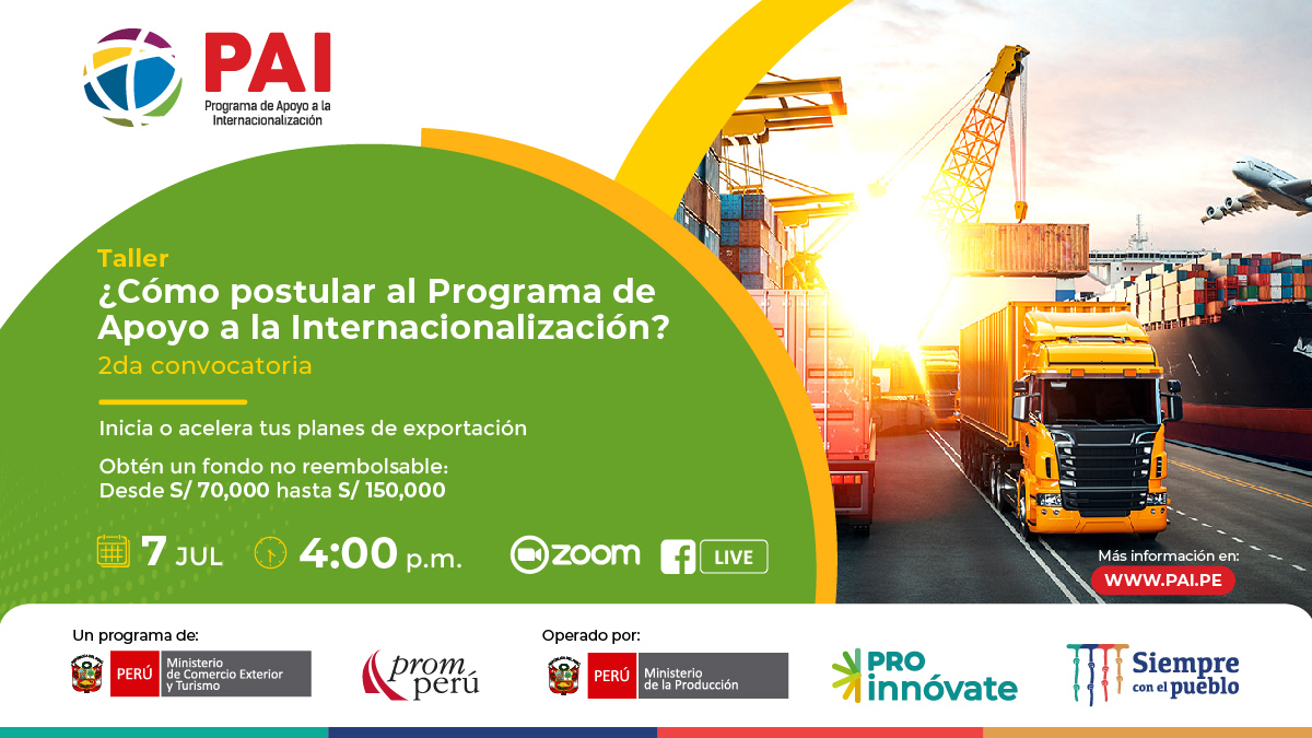 ¡Completa tu postulación al #PAI antes del 11 de julio! Este jueves realizaremos el último taller para llenar el formulario online.  

📝 Inscríbete: bit.ly/TallerPostulac…  

Revisa las bases en: pai.pe

consultas@pai.pe  
soporte_sistema@proinnovate.gob.pe