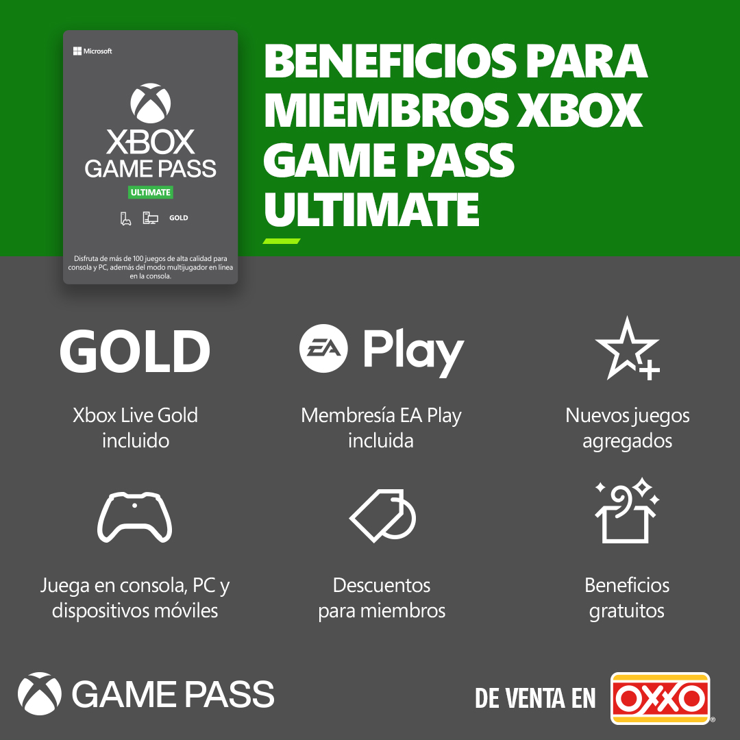 Archivo Insignia comprender Tiendas OXXO on Twitter: "Ven a OXXO y compra Xbox Game Pass Ultimate,  disfruta de más de 100 juegos en alta calidad y grandes beneficios.  #OXXOALaVueltaDeTuVida https://t.co/FEgGZh8t5h" / Twitter