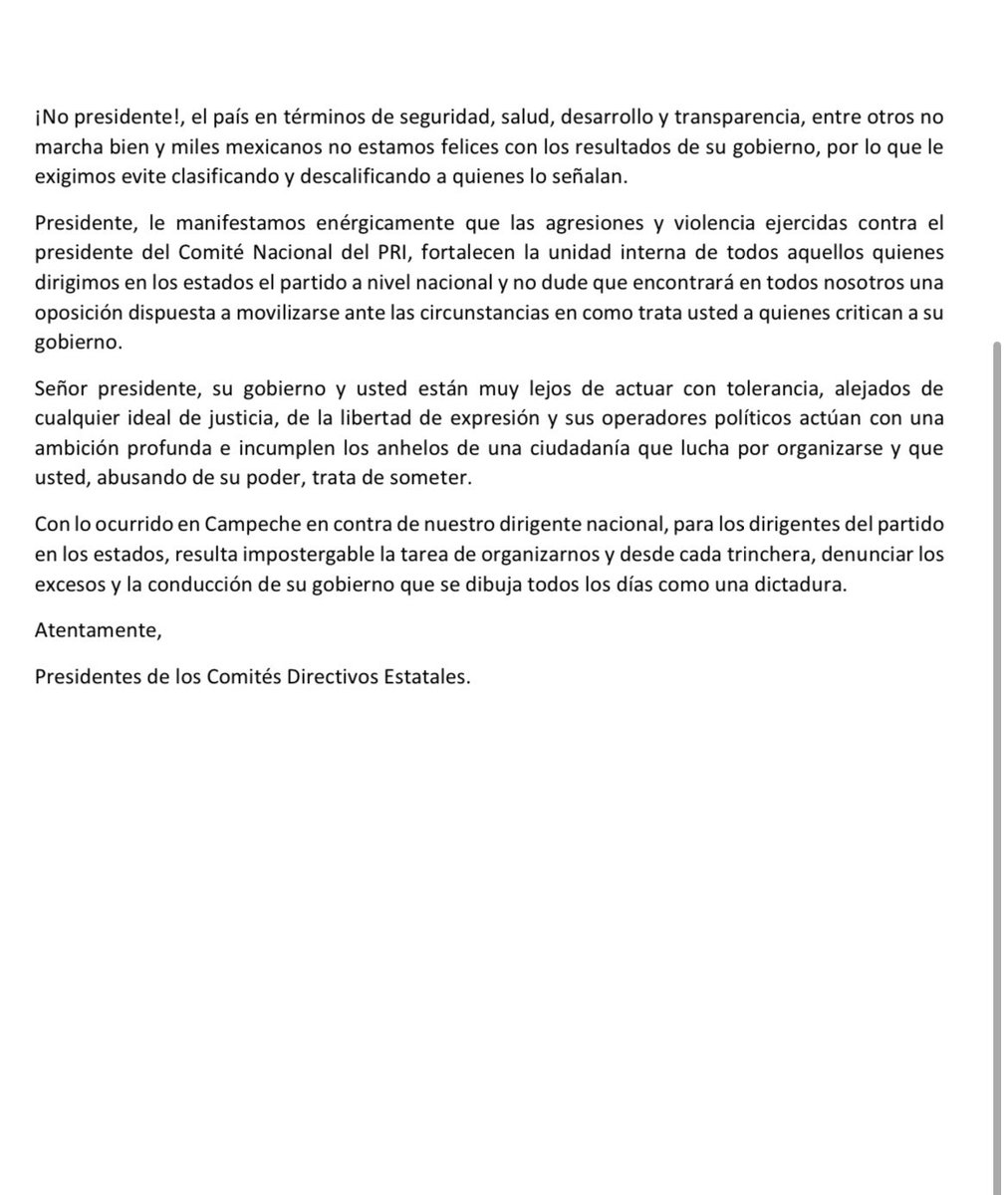 ONMPRI Yucatán (@onmpriyucatan) on Twitter photo El presidente degrada la aplicación de la ley y la acción política, y usa la fuerza del estado, como
un juego de poder para aniquilar a sus adversarios. <a href="/OnmpriNacional/">ONMPRI NACIONAL</a> <a href="/alitomorenoc/">Alejandro Moreno</a> El presidente degrada la aplicación de la ley y la acción política, y usa la fuerza del estado, como
un juego de poder para aniquilar a sus adversarios. <a href="/OnmpriNacional/">ONMPRI NACIONAL</a> <a href="/alitomorenoc/">Alejandro Moreno</a>