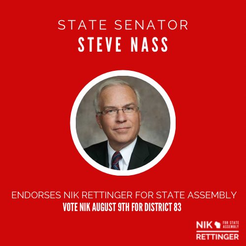 NikRettingerWI's tweet photo. I am honored to announce that Senator Steve Nass has joined our team of supporters! He knows I will unquestionably stand up to protect the pre-born, defend our Constitutional rights & support law enforcement 🇺🇸
#NikRettingerForStateAssembly #VoteNik #WIAD83 #LeadRight https://t.co/aV6fKETz58