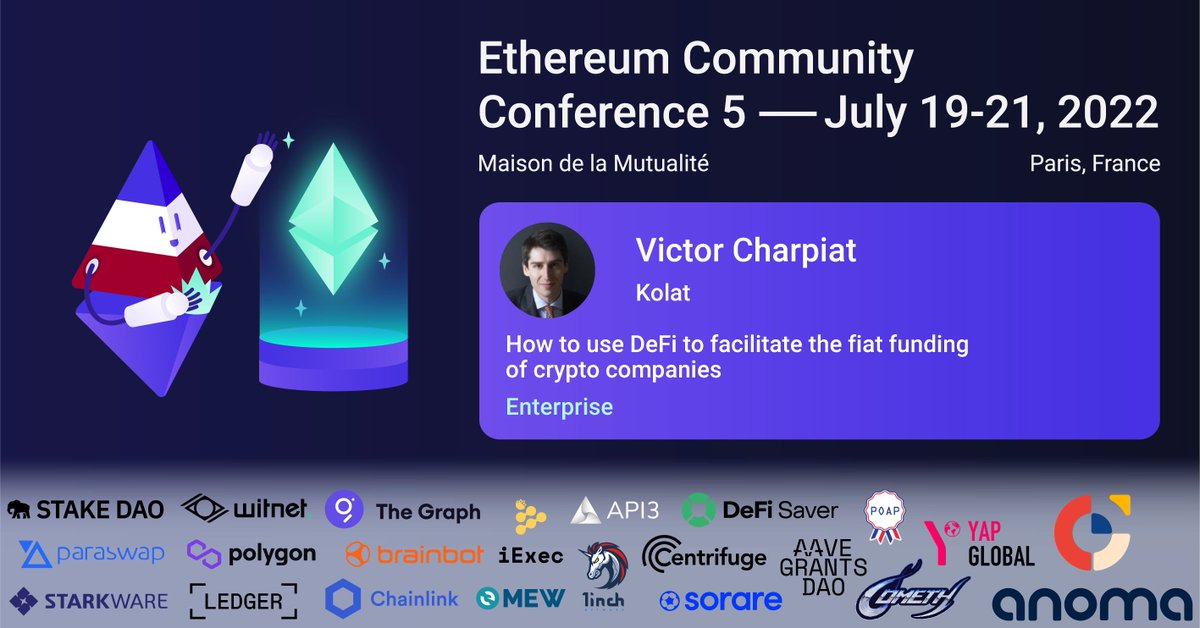 EthCC's tweet photo. 🎤 #EthCC Speakers 🎤

@VCharpiat from @KolatCrypto will speak about "How to use DeFi to facilitate the fiat funding of crypto companies"

💙🤍❤️ https://t.co/UayEblXyrZ