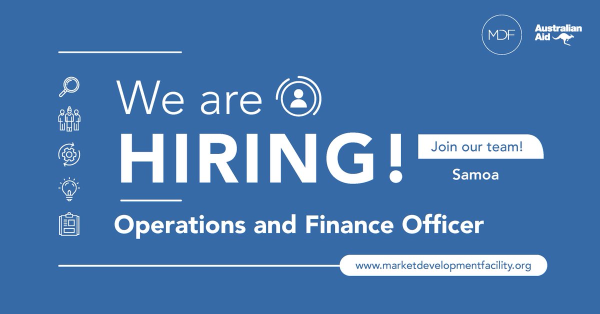 MDFGlobal's tweet photo. MDF is #hiring in #Samoa! We're recruiting an Operations and Finance Officer to join our dynamic, growing team.
For more information and to apply, click here: https://t.co/h3K63KkV7G
Deadline for applications: 19 July 2022
#Samoajobs #MDFopportunities #NowHiring #workwithMDF https://t.co/a1mMCIrQPC