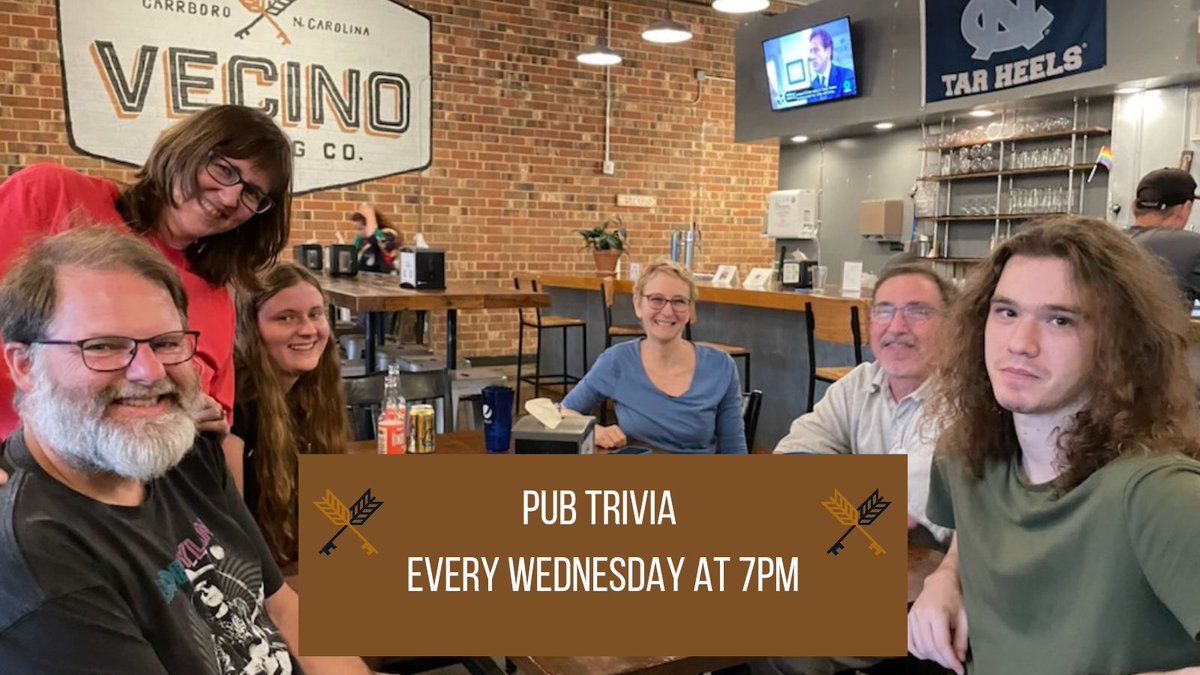 You're looking at the Red Pandas, reigning trivia champions at Vecino Brewing. Can you unseat them? Join us tomorrow to find out! Or just pick a funny team name and win some free nachos 🍻 
#vecinotaproomkitchen #pubtrivia #pubtrivianight #publife #pubfriends