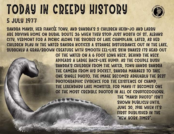 On this Day. 45 years ago.

#HauntedVermont #Vermont #Champ #LakeMonster #LakeChamplain