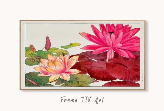 Samsung Frame TV Art 4K Nymphaea lotus Flowers etsy.me/3Rao9mn #lotusart #lotusflowerdecor #lotusflowerart #antiquejapaneseart #ecoartlab