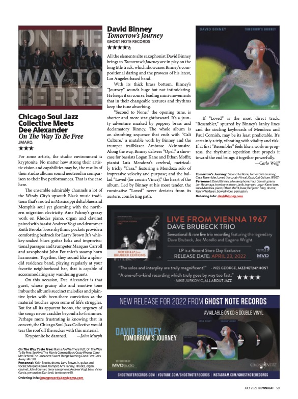 GhostNoteRecord's tweet photo. Thank you for @DownBeatMag  to review once again July issue @DavidBinney  album tomorrow's journey. #jazz #jazzduo #jazzmaster #jazzsaxophone #lajazz #nyjazz #ghostnoterecords https://t.co/5rOR2G8beN