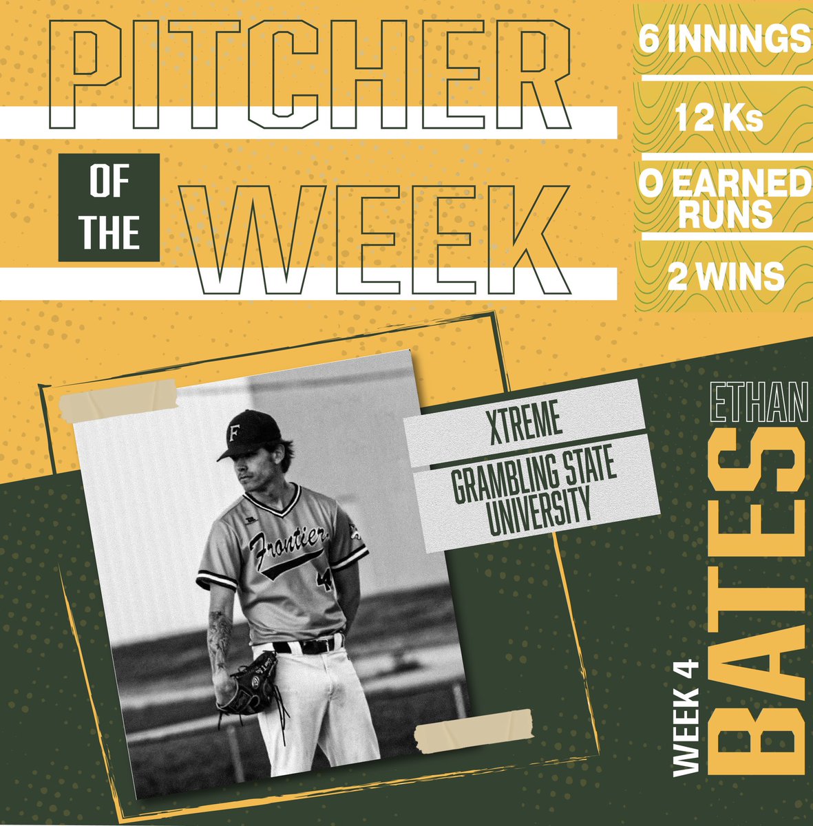 Congratulations to our Pitcher of the Week! 🌴

- Ethan Bates, Grambling State University 
( <a href="/ethanbates__/">EBates</a> <a href="/GramBaseball/">Grambling Baseball</a> )

#sfcbl 🔆