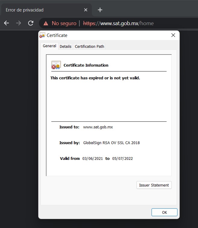 WichoBet0's tweet photo. @SATMX Inutil la recomendacion si no renuevan sus certificados de seguridad a tiempo https://t.co/EwlBGHz3gf