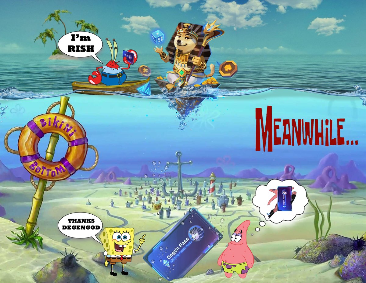 SOLOLEVEL024's tweet image. Meanwhile on Bikini Bottom
@degenpassnft #degenpassnft #degenverse 
@MSADnica @chinky_babe @Michaelthessa