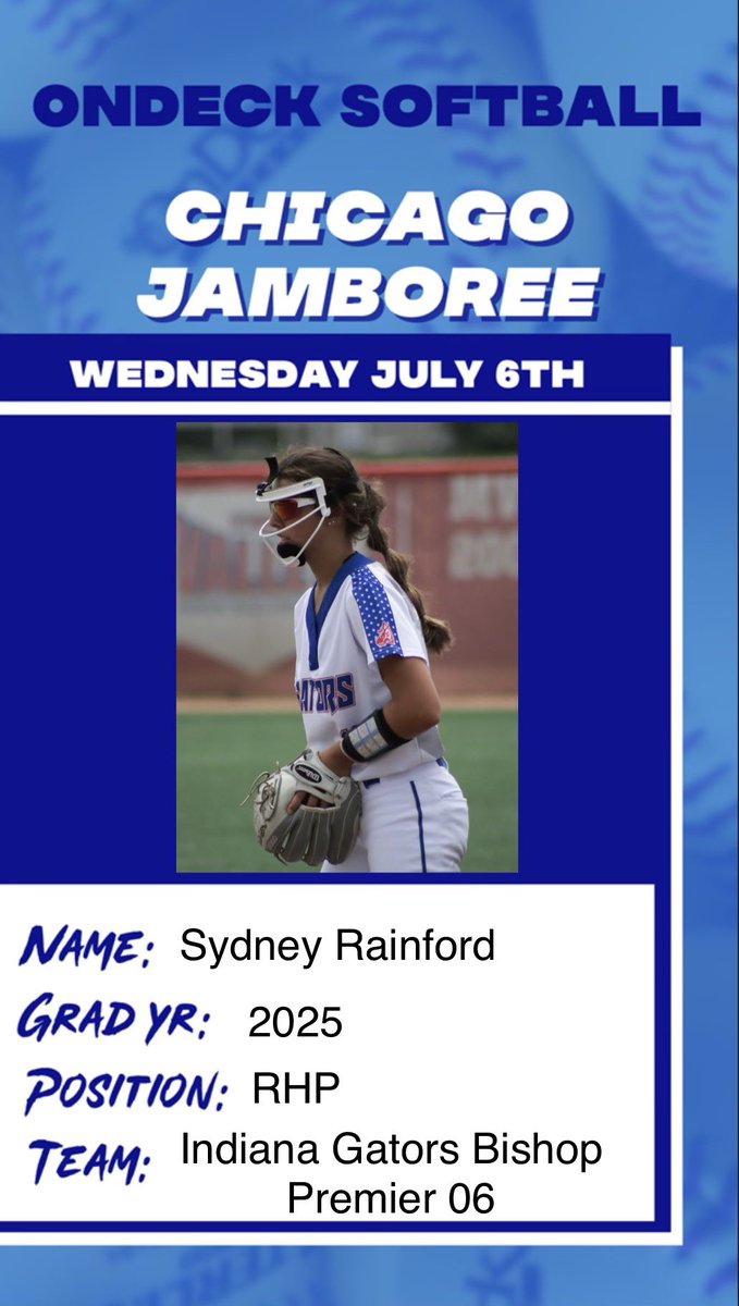 Sydney Rainford (@sydneyrainford) on Twitter photo Can’t wait for the Chicago Jamboree tomorrow! Thank you <a href="/ondecksoftball/">OnDeck Softball 🥎</a> for the invitation!! Can’t wait for the Chicago Jamboree tomorrow! Thank you <a href="/ondecksoftball/">OnDeck Softball 🥎</a> for the invitation!!