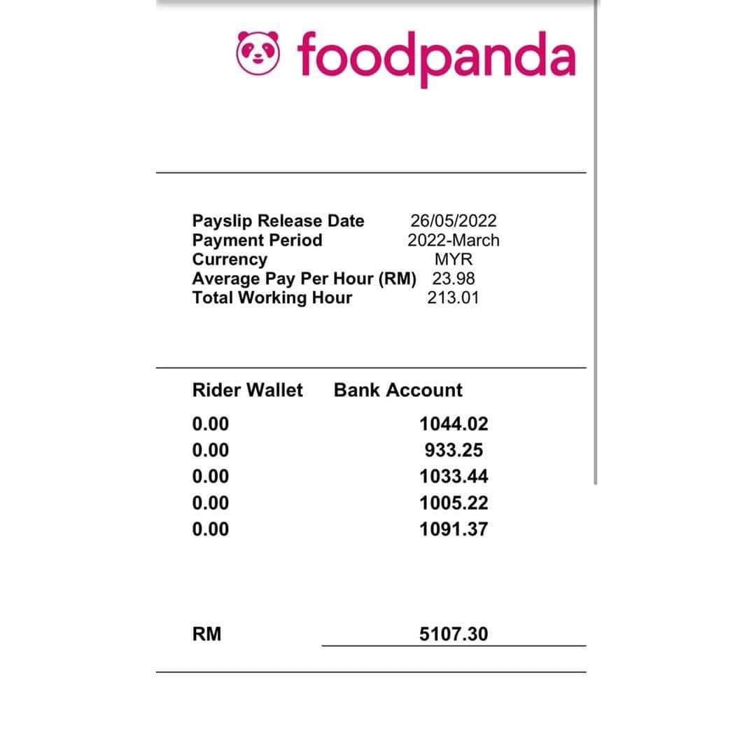 yatty_srbj's tweet photo. Slip gaji rider Foodpanda 1 bulan. 

Kita yang komplen banyak pun belum tentu mampu buat. Ni pun boleh tahan masyukkk : 

Info seterusnya di link ini
[ https://t.co/QX6uHuQtbJ ]

#KerjaSimple https://t.co/nPQ45rp1uf