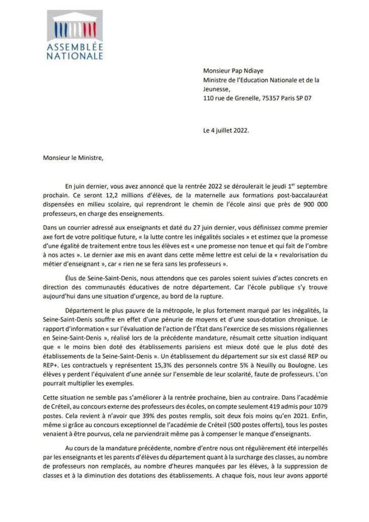 LegavreJerome's tweet photo. Nous publions une lettre avec mes collègues députés de la NUPES 93 au Ministre de l’Éducation Nationale @PapNdiaye 
#NUPES https://t.co/SdWHBPHjvo