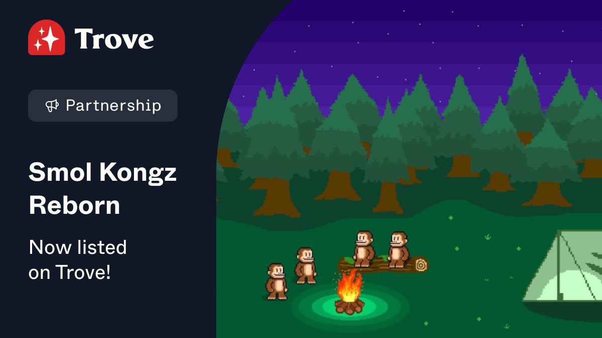 Treasure Ecosystem (@playontreasure) on Twitter photo ✨ NEW LISTING✨
<a href="/SmolKongzNFT/">SMOL KONGZ REBORN</a> is now available on Trove!
Smol Kongz Reborn is an NFT project set in the land of Kongonia, built around community and 2 core pillars: Genesis And Factions.
Start trading on Trove today! See the link below for more details 👇👇 ✨ NEW LISTING✨
<a href="/SmolKongzNFT/">SMOL KONGZ REBORN</a> is now available on Trove!
Smol Kongz Reborn is an NFT project set in the land of Kongonia, built around community and 2 core pillars: Genesis And Factions.
Start trading on Trove today! See the link below for more details 👇👇