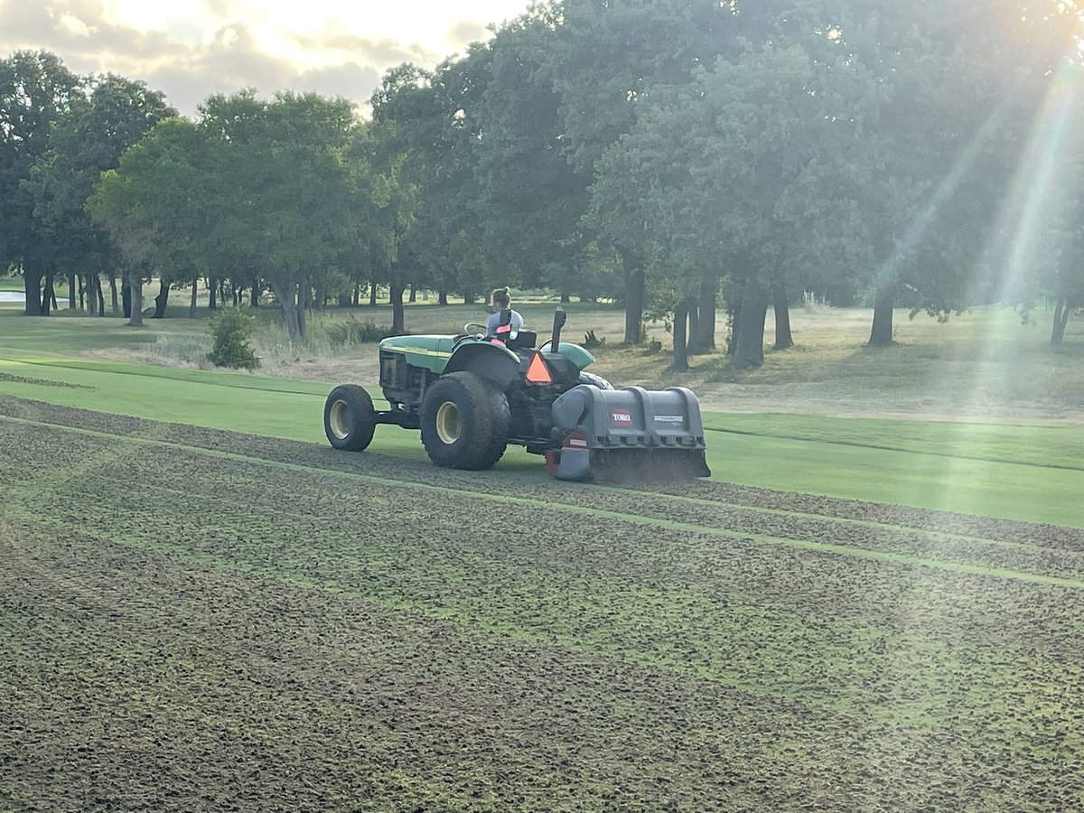 turfkid820's tweet photo. The @Cimarron_Hills agronomy team took advantage of the week long closure with aerification. Greens were punched, 2x verticut and topdress. Fairways aerified and @wiedenmannusa terra raked. Short game area is progressing with tree and bunker maintenance. #troon #troonprive https://t.co/Mf9Ljhse2f
