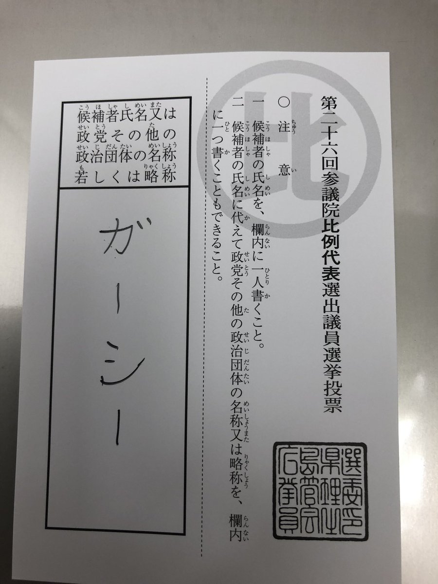 Naokiossan's tweet photo. ガーシーに投票してきたよ https://t.co/ZtmWIQTBYF