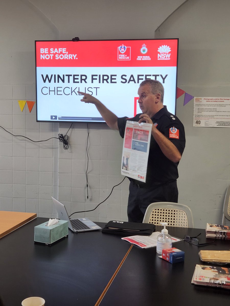 Sydney Multicultural Community Services (@communitysydney) on Twitter photo This morning, Andrew from the Community Engagement Unit of <a href="/FRNSW/">Fire and Rescue NSW</a> informed our attendees about how to stay fire safe during the winter months. Thank you to everyone who attended.
#firesafety #nswfirerescue #staysafe #SydneyMCS #smcs This morning, Andrew from the Community Engagement Unit of <a href="/FRNSW/">Fire and Rescue NSW</a> informed our attendees about how to stay fire safe during the winter months. Thank you to everyone who attended.
#firesafety #nswfirerescue #staysafe #SydneyMCS #smcs