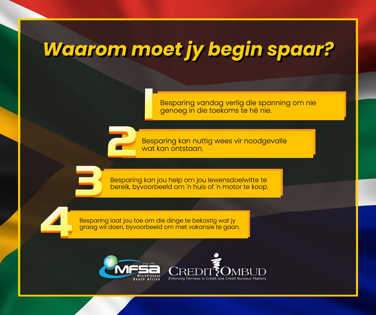 CasaCreditHome's tweet photo. July 2022 - National Savings Month
Spaar. Save. Londoloza
#spaar #save #savings #londoloza #mfsa #creditombud https://t.co/yZ0mcLWAqt