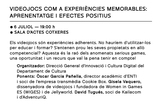 🎮Els videojocs són experiències adherents. No hauríem d'utilitzar-los per educar i formar?

🗯️Aquest vespre al <a href="/palaurobert/">Palau Robert</a> debatrem sobre el tema amb @kokopus_dark <a href="/giselavaquero/">Gigi Gamedev</a> i <a href="/DavidTugues/">David Tugués</a> 

Activitat paral·lela de l'exposició #NovaPantalla 

Entrada lliure!