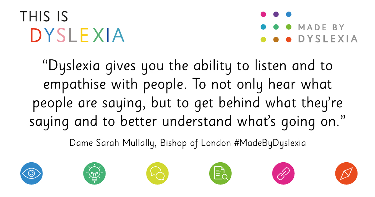 Today, we're celebrating the #DyslexicThinking skill of #Connecting.

If you're #dyslexic, you often feel what others are feeling, thanks to your exceptional skills in empathy and listening. This is what makes us amazing leaders, teachers and carers – just like <a href="/bishopSarahM/">BishopSarah</a>!