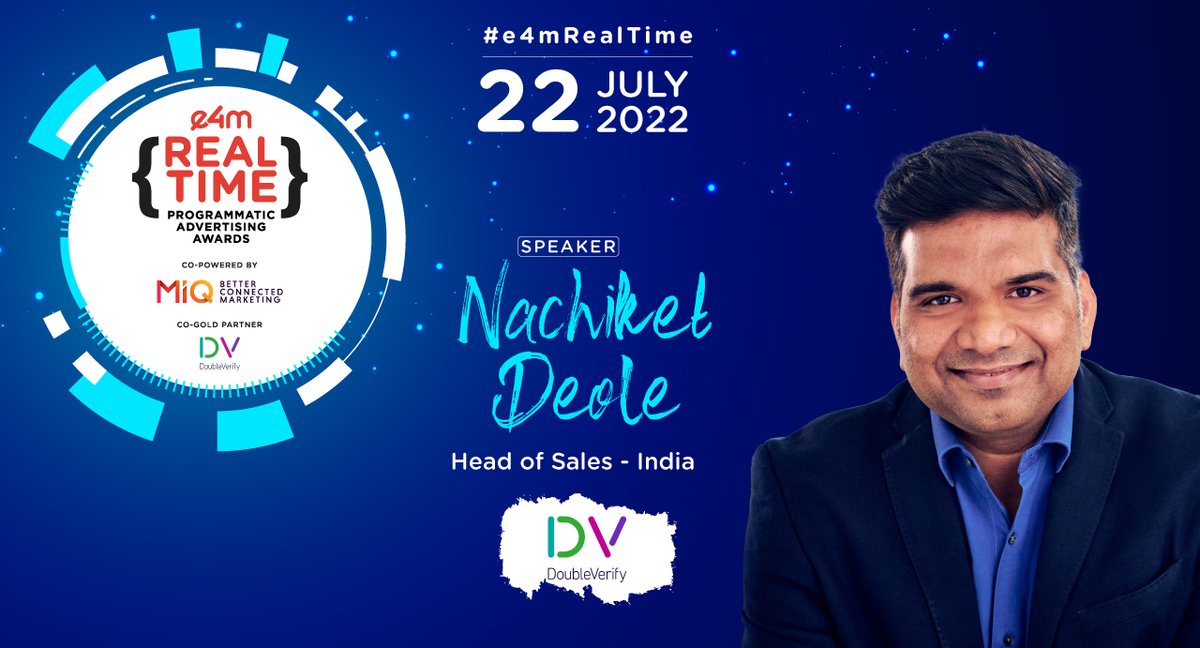 Priyank31213202's tweet photo. We are delighted to introduce Nachiket Deole, Head of Sales-India, DoubleVerify,as our speaker who would be sharing his views on #e4mRealTime on 22nd July,2022.

To Register for conference : https://t.co/WkbjfMP1mE

@DNachiket @doubleverify @anuragbatrayo @nawalahuja https://t.co/SI9ckPcOY4