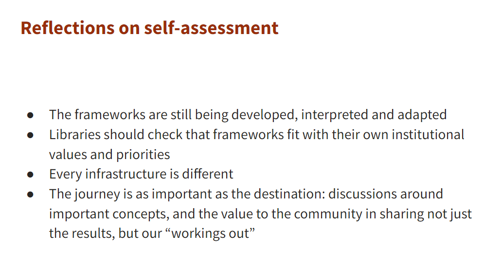 v_i_o_l_a's tweet photo. .@DOAJplus is also using self-assessment frameworks like POSI, understood as an ongoing process, as the frameworks are also constantly developing. #LIBER2022 #Workshop9 #OpenAccess #OpenInfrastructure https://t.co/KKaa4EDmpm
