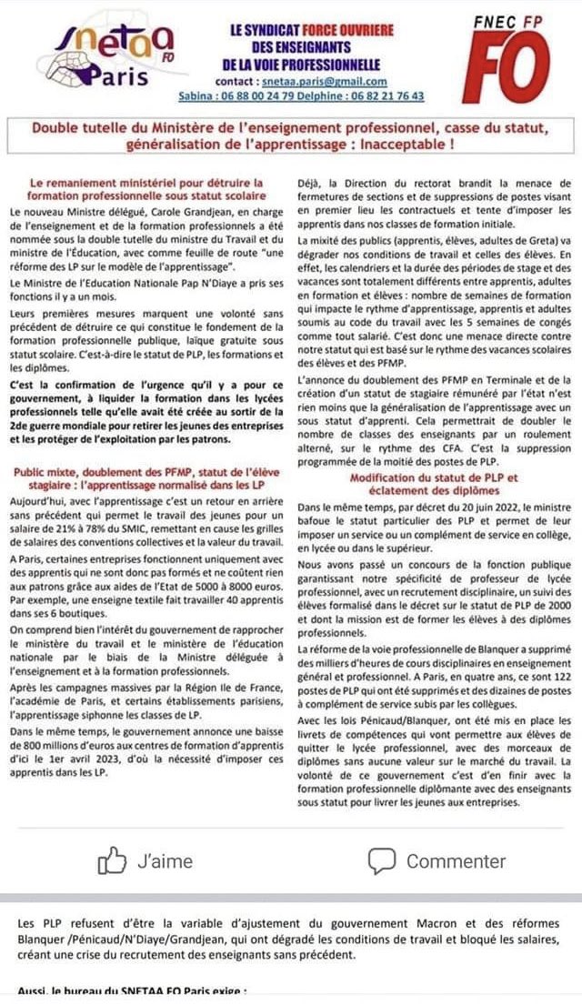 LPendanger's tweet photo. Analyse du SNETAA : c’est la fin des LP. Bonjour les apprentis et la mixité des publics, rythmes différents au sein d’une même classe, éclatement des statuts. #stratupnation #LPendanger #luttedesclasses #égalitédeschances https://t.co/uSN1BNjqLt