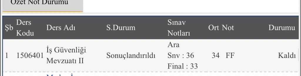 Tabiki hakım helal hocam geçme notu 35 olan dersden 1 puan la 1 yılımı yediniz