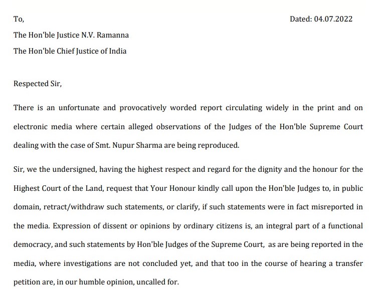 Letter sent to CJI