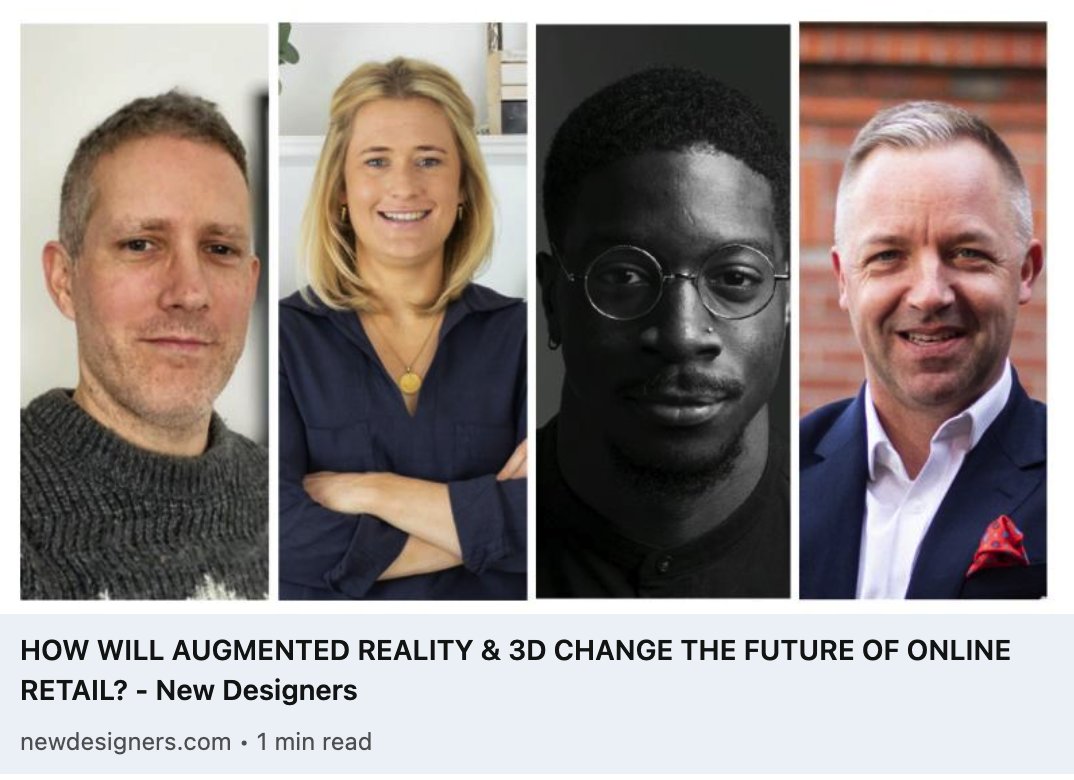 Our founder Michael Valdsgaard will be part of the panel discussing "How will AR &amp; 3D change the future of online retail?" <a href="/NewDesigners/">New Designers</a> alongside Alex Hamilton of <a href="/madedotcom/">MADE.com</a> and <a href="/eugenejsawyer/">Emric John Sawyer</a> from Heatherwick Studio. Book your seat now shorturl.at/dfIKN