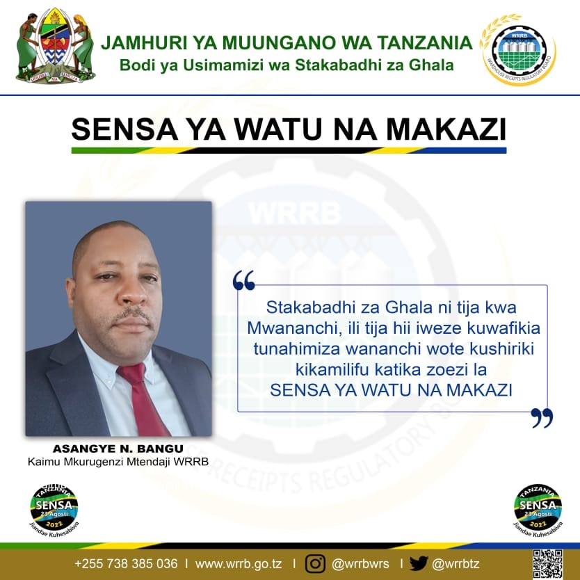 SENSA YA WATU NA MAKAZI 2022

Ewe Mwananchi jiandae kuhesabiwa.

#sensa_2022
#Stakabadhi_Ghalani 
#kazi_iendelee🇹🇿