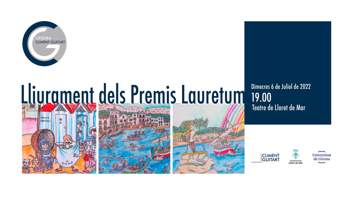 Aquest vespre es lliuren els I #PremisLauretum🌿de la #CatedraClimentGuitart recentment constituïda🎓
Els premis posen en valor el turisme a les escoles🧳 
L'acte també serveix per presentar la càtedra promoguda per <a href="/Lloret_de_Mar/">Ajuntament de Lloret de Mar</a>, la <a href="/univgirona/">Universitat de Girona</a> i la nostra fundació😊