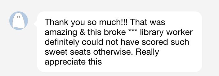I couldn’t go to tonight’s Bob Dylan show. I often re-sell tickets I can’t use for less than I originally paid and it’s totally worth it making someone else’s day. 😇

“Strangers stopping strangers just to shake their hand…”