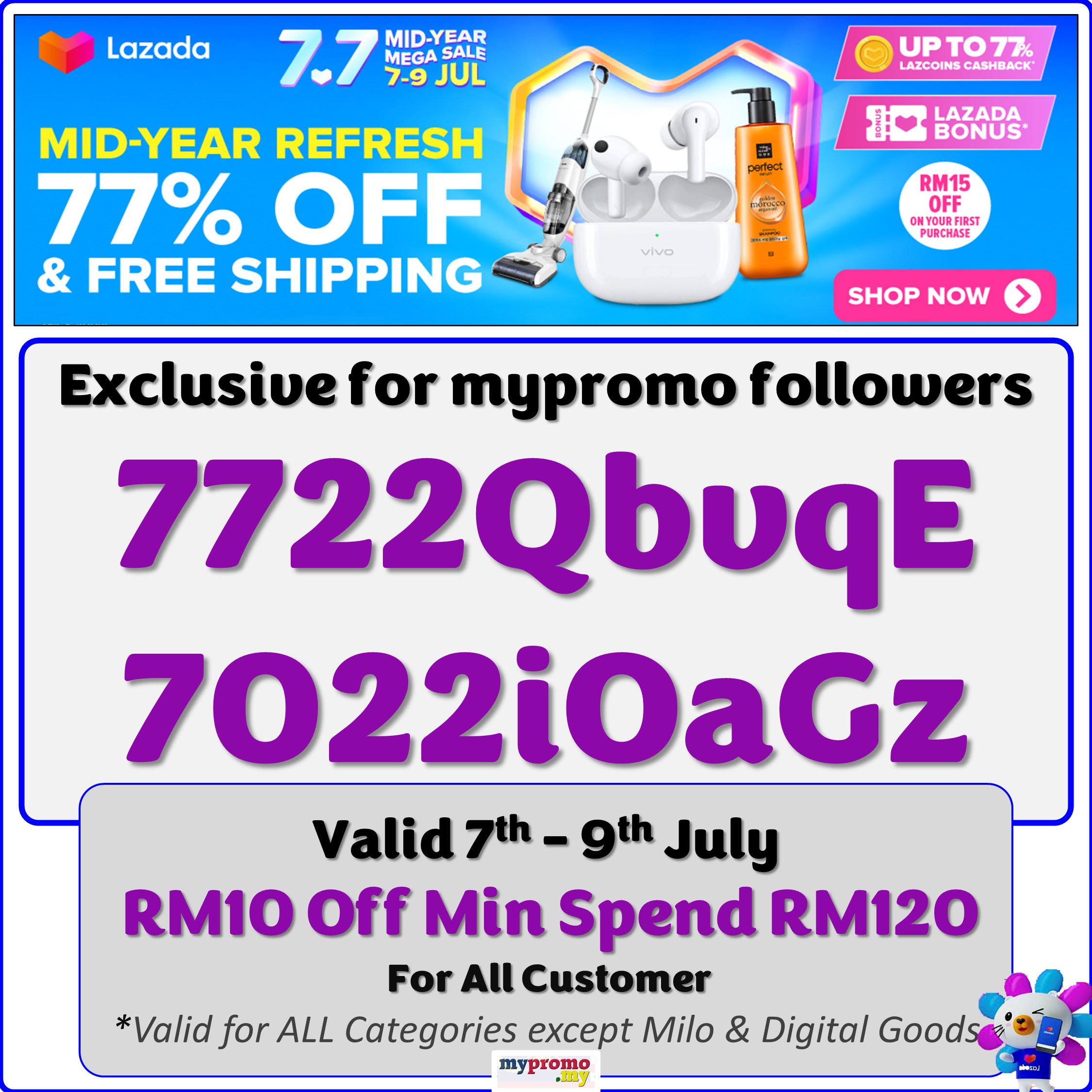 Lazada 7.7 Voucher Codes June 2023 mypromo.my