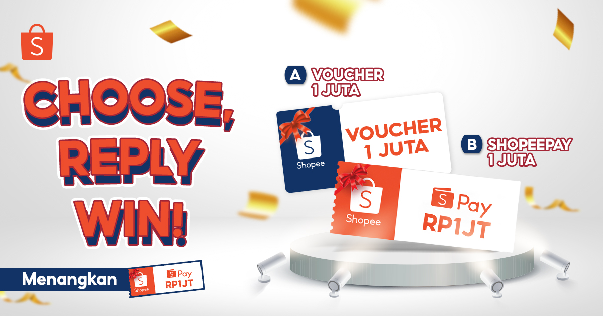 🎁 GIVEAWAY SHOPEEPAY 1 JUTA 🎁

Sobat Shopee! Mau dong dapetin SHOPEEPAY senilai 1 JUTA? Yuk, ikuti caranya:  

1. FOLLOW <a href="/ShopeeID/">Shopee Indonesia</a>
2. RT &amp; LIKE tweet ini  
3. REPLY A/B dengan hashtag #BagiShopeePay1Juta sebanyak-banyaknya! 

Good luck! 🥳