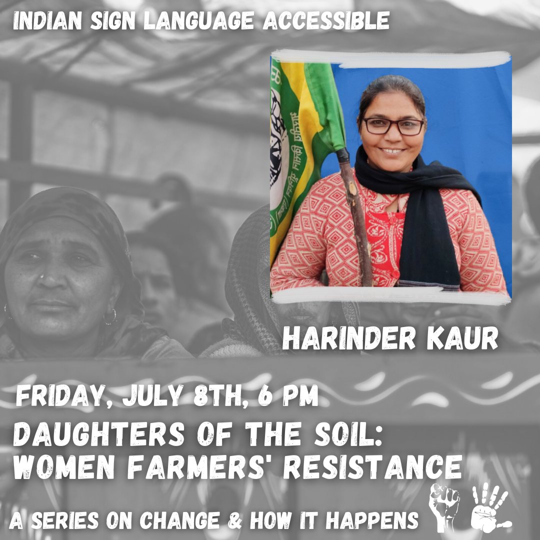 GatherSisters's tweet photo. Sisters

Our farmer is a woman. She sows, tends, preserves &amp; harvests... and she protests for her rights &amp; recognition. Join us to discover the might &amp; resistance of these daughters of the soil.

Guests: https://t.co/zPLe06DC1S
Host:@johriamrita 
Register:
https://t.co/BEn0uhyFOF https://t.co/kYmaQIW9vA