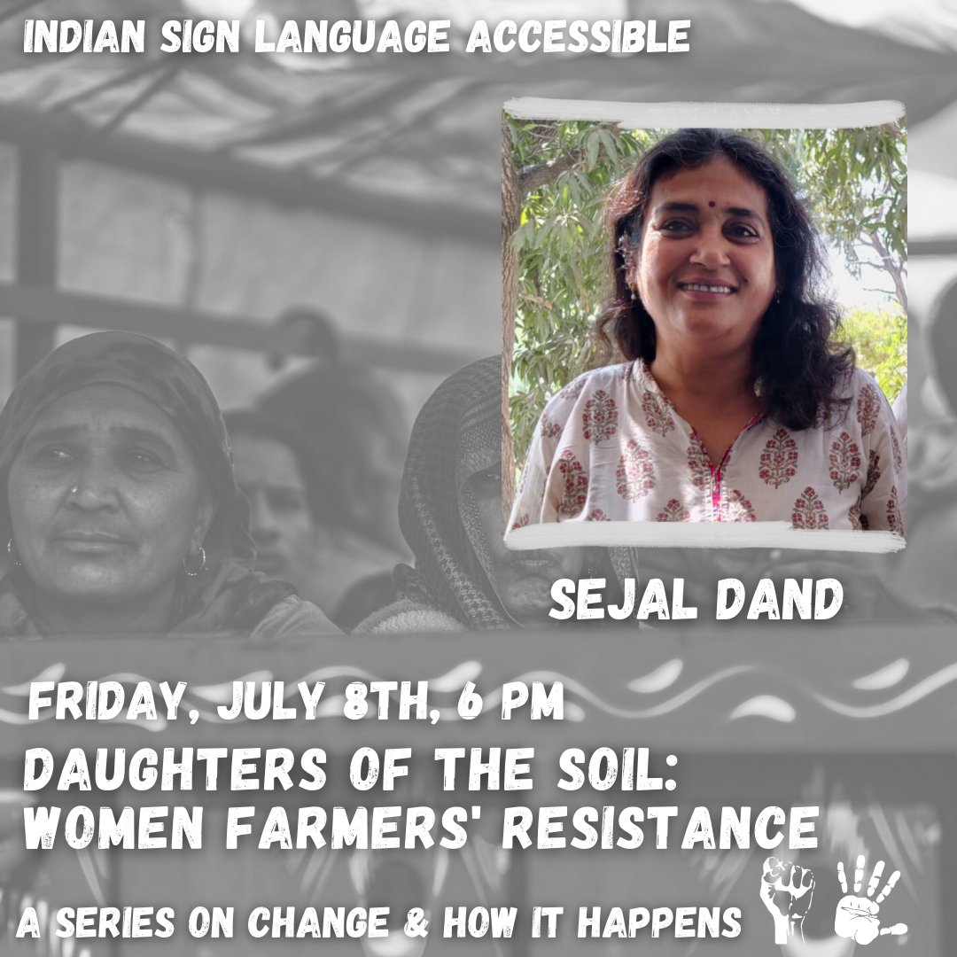 GatherSisters's tweet photo. Sisters

Our farmer is a woman. She sows, tends, preserves &amp; harvests... and she protests for her rights &amp; recognition. Join us to discover the might &amp; resistance of these daughters of the soil.

Guests: https://t.co/zPLe06DC1S
Host:@johriamrita 
Register:
https://t.co/BEn0uhyFOF https://t.co/kYmaQIW9vA