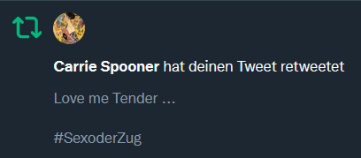 fuxikato's tweet photo. Ich muss gestehen, dass mich diese Mitteilung gerade besonders gefreut hat. Ich fand meinen Tweet so viel feinsinniger, als die vielen primiven #SexoderZug-Tweets, aber hat niemand hat mich verstanden. Niemand - außer @CarrieSpooner4 https://t.co/d5fPLj5vpJ
