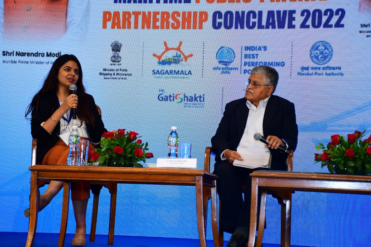 JNPort's tweet image. The speakers, Shri D. K. Manral, CEO, @Indigoseaways1, and @saigal_devika, Director, @M2M_Ferries, highlighted several upcoming projects in the state that will help boost marine tourism through Ro-Ro/Ro-Pax facilities to encourage coastal movement, leisure travel experience.