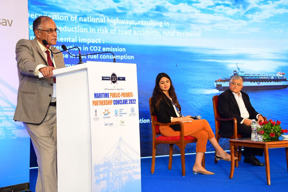 JNPort's tweet image. The speakers, Shri D. K. Manral, CEO, @Indigoseaways1, and @saigal_devika, Director, @M2M_Ferries, highlighted several upcoming projects in the state that will help boost marine tourism through Ro-Ro/Ro-Pax facilities to encourage coastal movement, leisure travel experience.