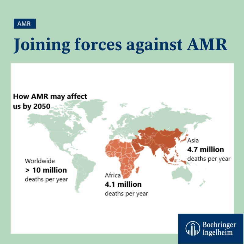 Boehringer's tweet photo. #PRESS: Superbugs - therapy resistant microbial strains - are on the rise and may become one of the biggest health threats. We are joining forces with @evotec and @biomerieux to take action against #AntimicrobialResistance. #First4Patients