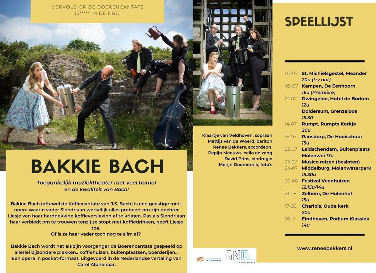 Bakkie Bach: Geniet van Bach en koffie!
Op vrijdag 8 juli verzorgt Klaartje van Veldhoven in combinatie met twee zangers, een accordeon en cello de koffiecantate van Bach. Bij @eenhoornKampen in de fabriek en de koffiebranderij.
Kaarten: eenhoorn.eu/nl/kaartverkoo…
#visitKampen