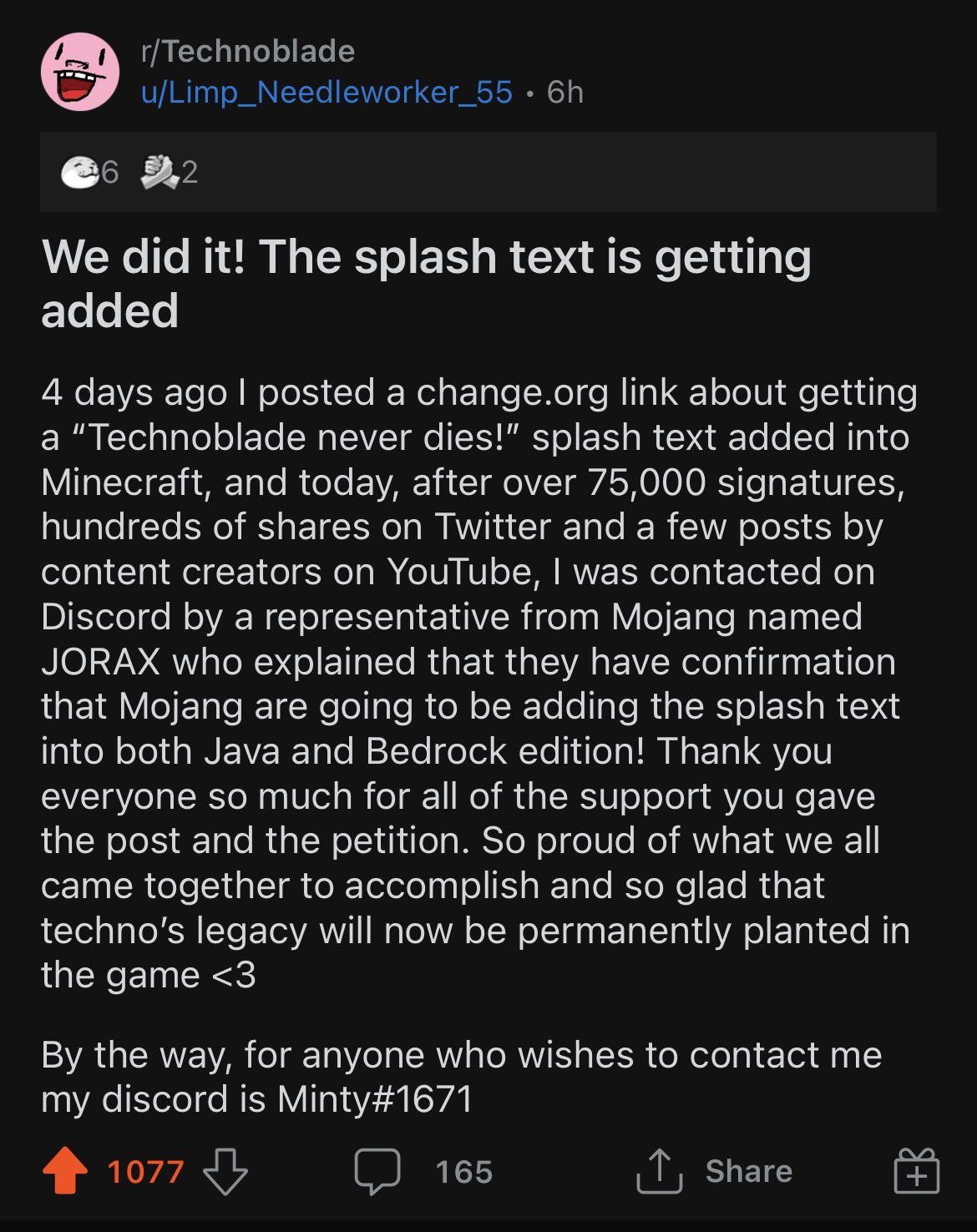 minecraft sideblog — TechnoDad posted his last texts with Techno on