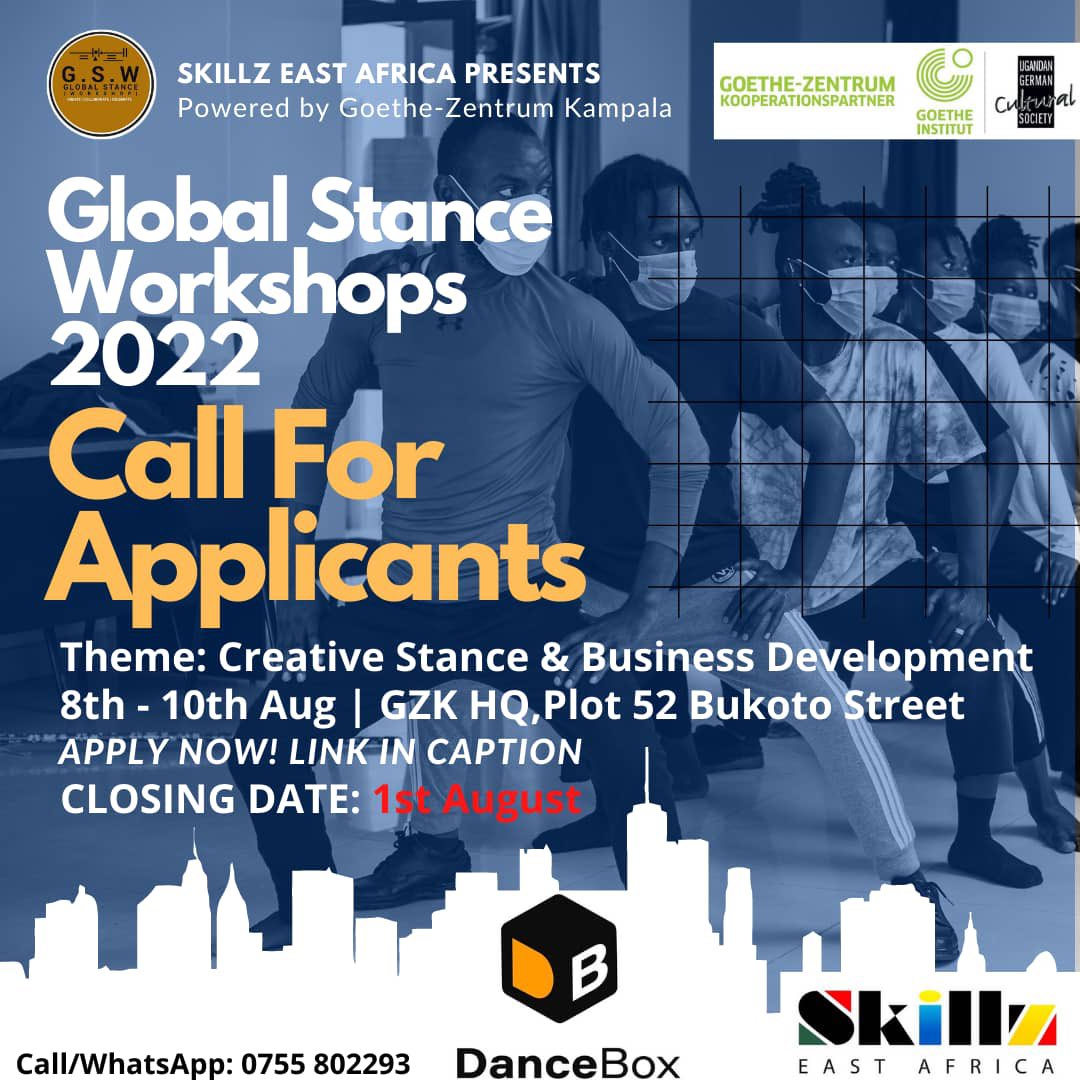 skillzEA's tweet photo. Global Stance Workshops are back,We are delighted to collaborate with amazing  business partners to design an amazing peer to peer learning experience. Artists and Creatives aged 16-30years based in Uganda are welcome to apply and be part of a 3-day Workshop 
#Skillzeastafrica https://t.co/hdfHjiIcvz