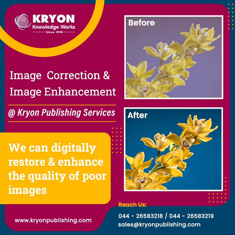 Image Correction & Image Enhancement Kryon Publishing Services (P) Ltd
We can digitally restore and enhance the quality of poor images!!!

Reach us: kryonpublishing.com
Mail us: sales@kryonpublishing.com

 #ebooks #onlinepublishing #epublishing #digitalize #imagecorrection