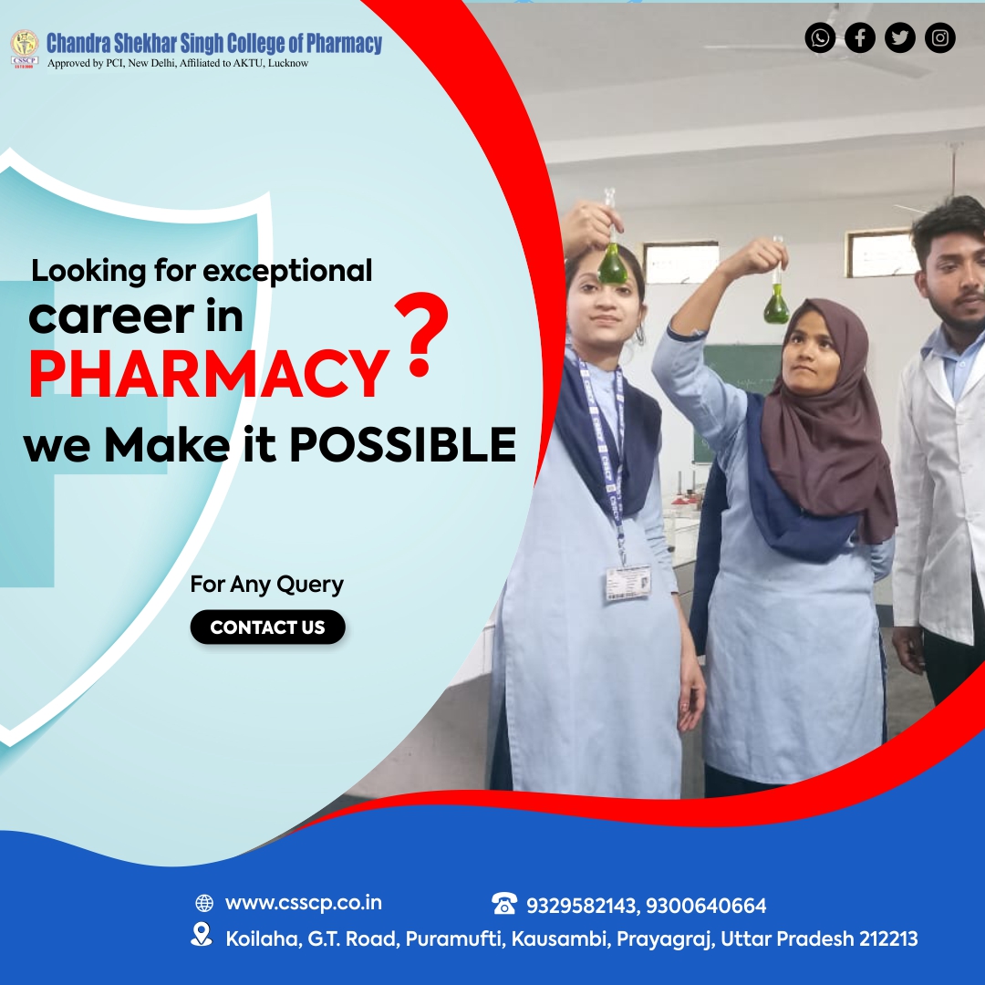 It is your chance to make an exceptional #careerinpharmacy only with #CSSCP, Prayagraj. 

Admission Open for 2022- 2023

𝐁.𝐏𝐇𝐀𝐑𝐌 & 𝐌.𝐏𝐇𝐀𝐑𝐌

For inquiries - 📩 csscp.allahabad@gmail.com & ☎ 9329582143, 9300640664 💻 csscp.co.in